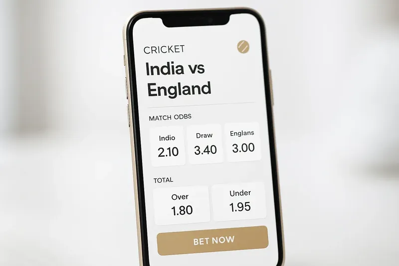 Modern sports betting app mockup showing cricket match odds on phone